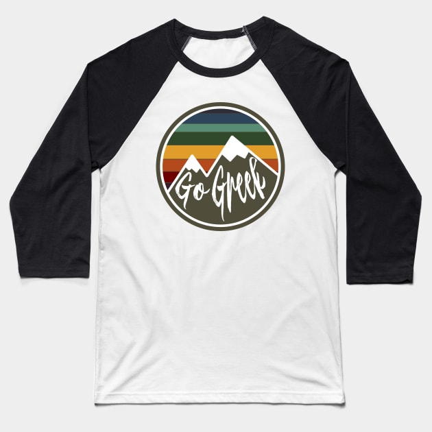 Go Greek Mountain Patch Baseball T-Shirt by Rosemogo